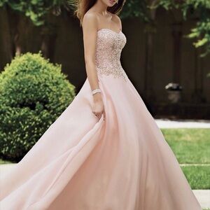 David Tutera Strapless Beaded A-Line Gown - Blush